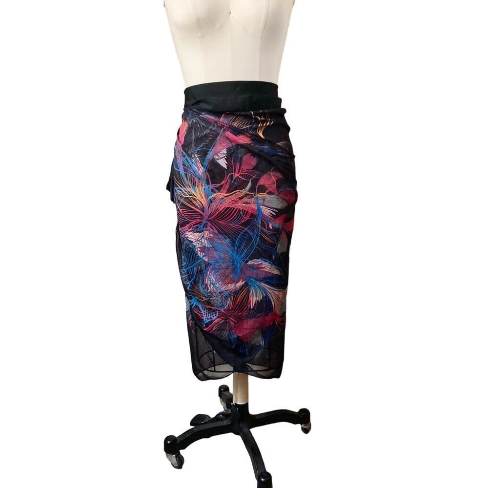 Women's Wrap Skirt Size 4XL Swim Cover Up Sheer Floral Black NWOT